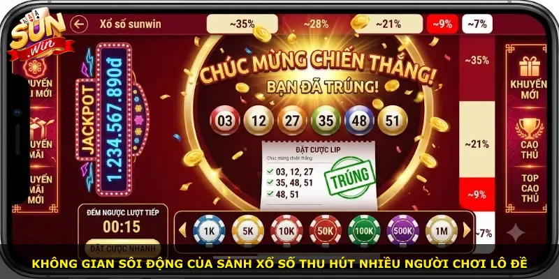 Không gian sôi động của sảnh xổ số thu hút nhiều người chơi lô đề